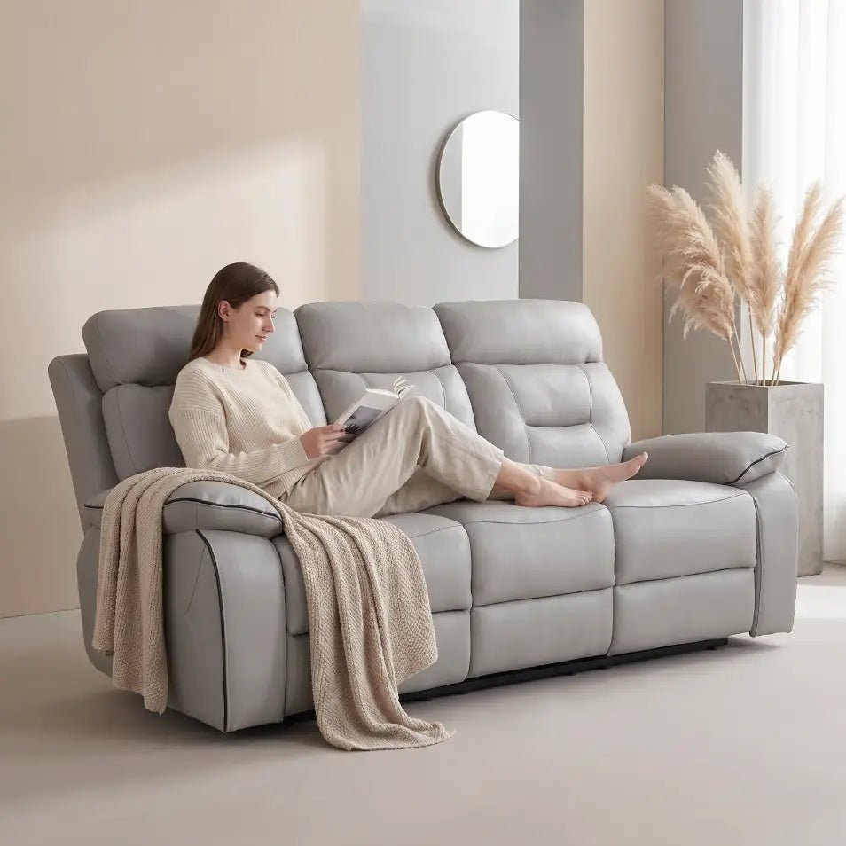 Foster Light Grey Fabric Electric Recliner 3 Seater Sofa - Furniture Instore