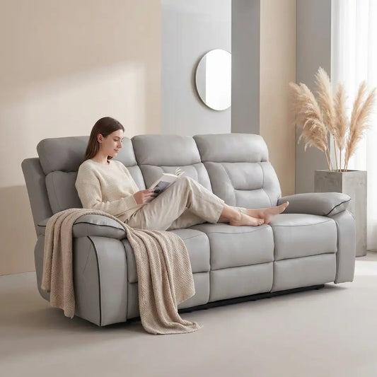 Foster Light Grey Fabric Electric Recliner 3 Seater Sofa - Furniture Instore