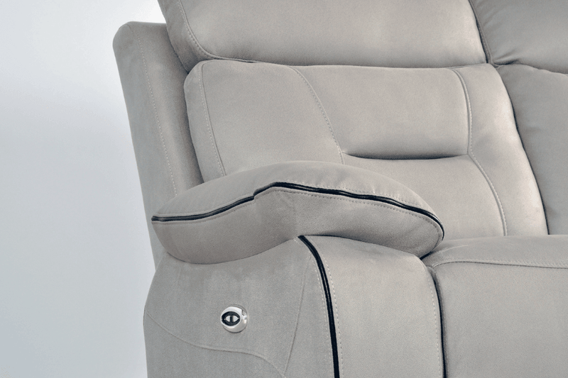 Close-up of the Foster Light Grey Fabric Electric Recliner 3-Seater Sofa – FurnitureInStore