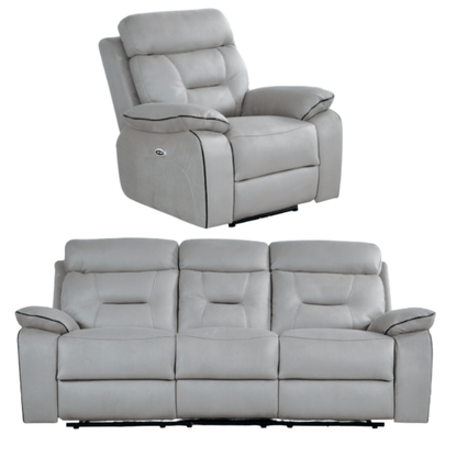 Gray recliner chair and sofa set on a white background
