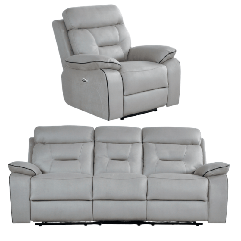 Gray recliner chair and sofa set on a white background