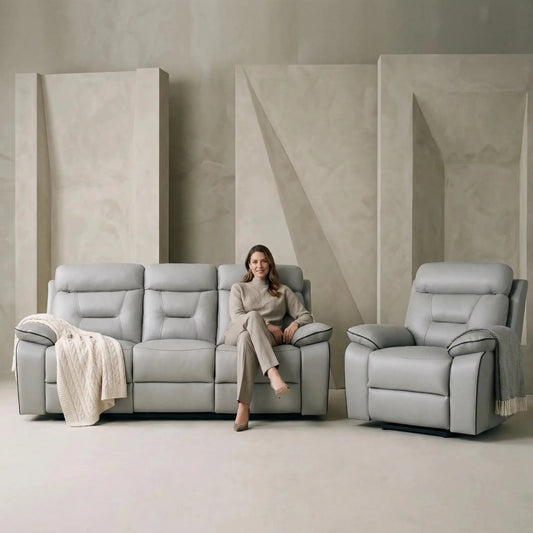Foster Light Grey Fabric Electric Recliner 3+1 Seater Sofa Set - Furniture Instore