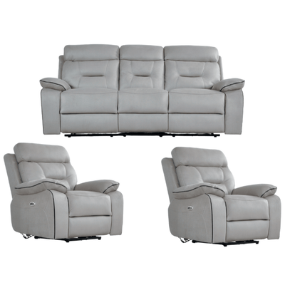 Foster Light Grey Fabric Electric Recliner 3+1+1 Seater Sofa Set