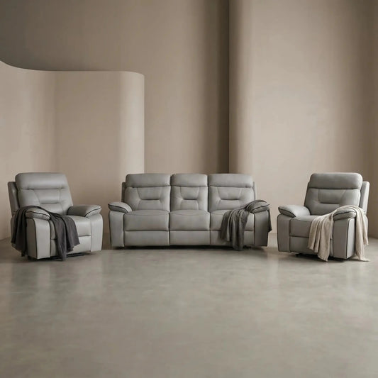 Foster Light Grey Fabric Electric Recliner 3+1+1 Sofa Set - Furniture Instore