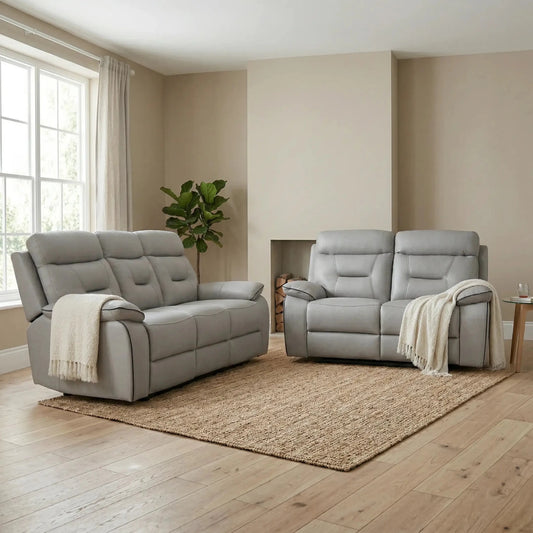 Foster Light Grey Fabric Electric Recliner 3+2 Seater Sofa Set - Furniture Instore