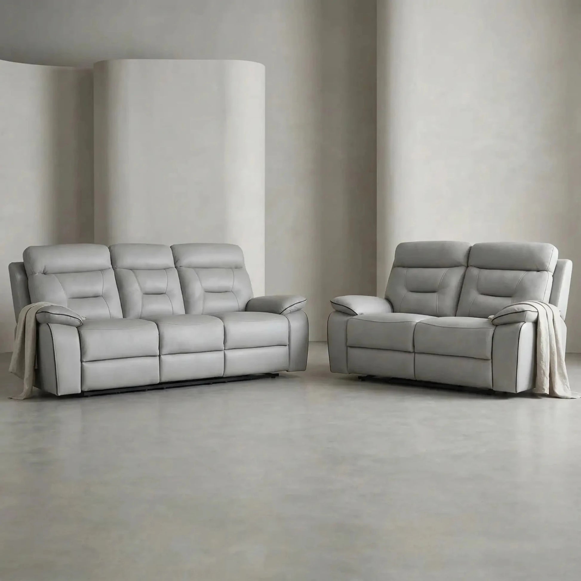 Foster Light Grey Fabric Electric Recliner 3+2 Seater Sofa Set - Furniture Instore