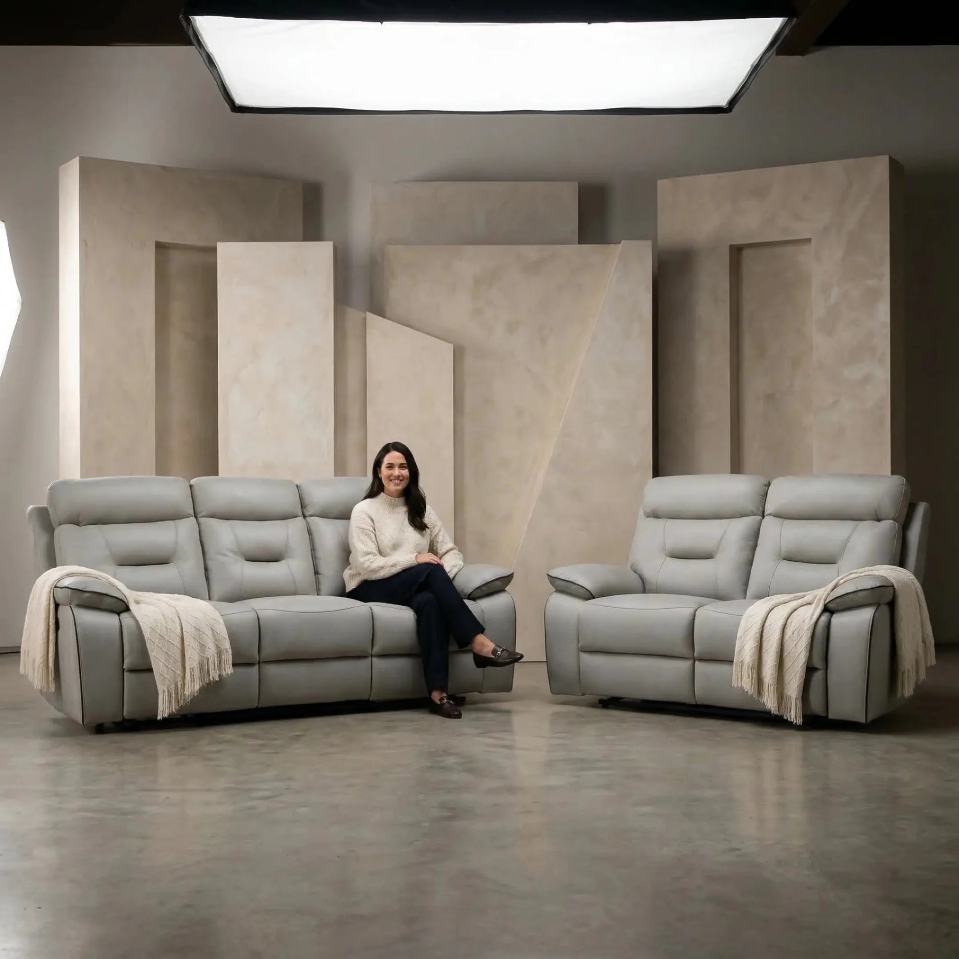 Foster Light Grey Fabric Electric Recliner 3+2 Seater Sofa Set - Furniture Instore