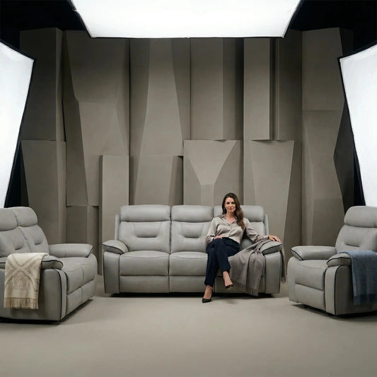 Foster Light Grey Fabric Electric Recliner 3+2+1 Sofa Set - Furniture Instore