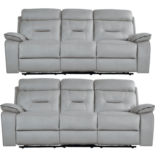 Foster Light Grey Fabric Electric Recliner 3+3 Seater Sofa Set
