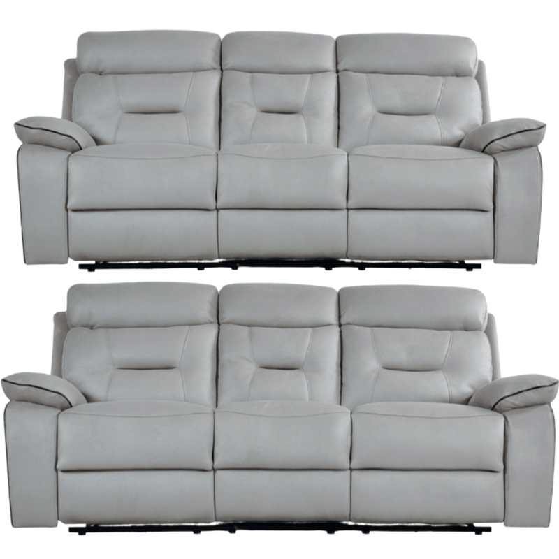 Gray leather reclining sofa set on a white background