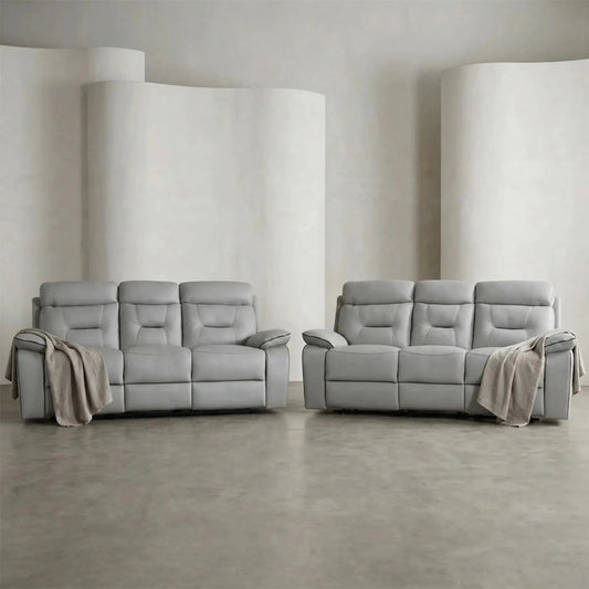 Foster Light Grey Fabric Electric Recliner 3+3 Seater Sofa Set - Furniture Instore