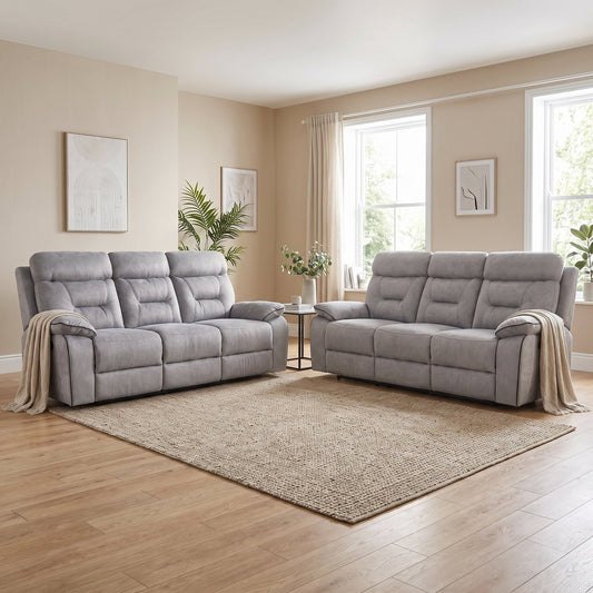 Foster Light Grey Fabric Electric Recliner 3+3 Sofa Set - Furniture Instore