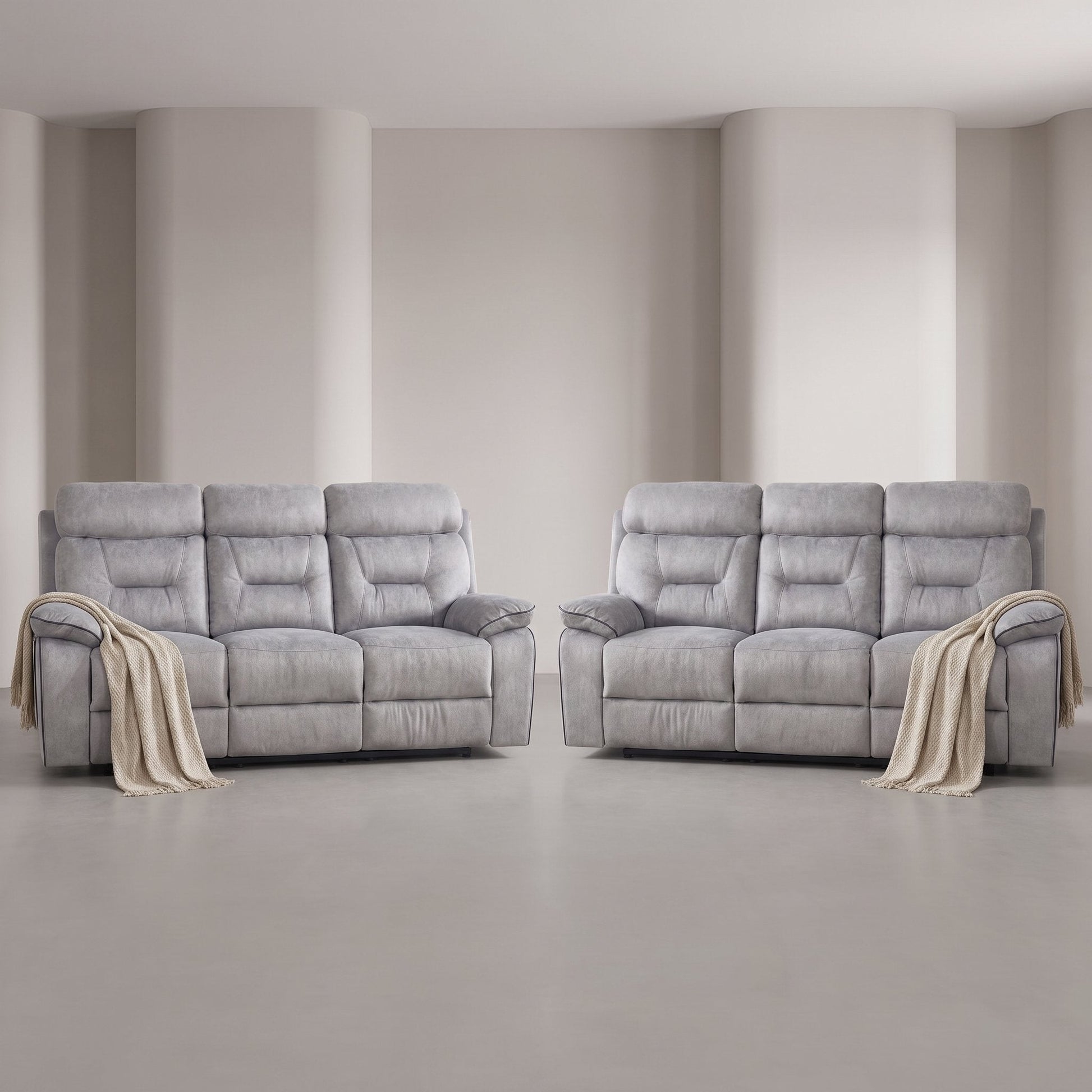 Foster Light Grey Fabric Electric Recliner 3+3 Sofa Set - Furniture Instore