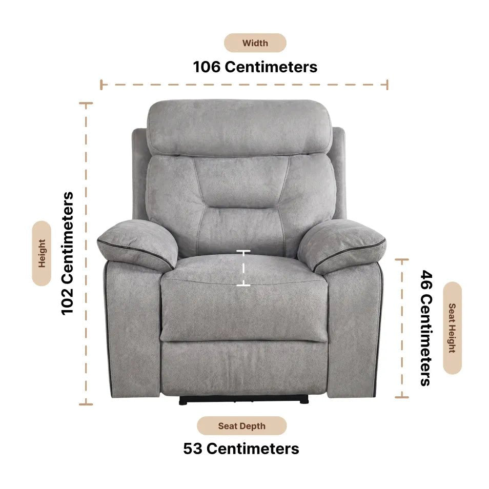 Comfortable light grey power recliner armchair
