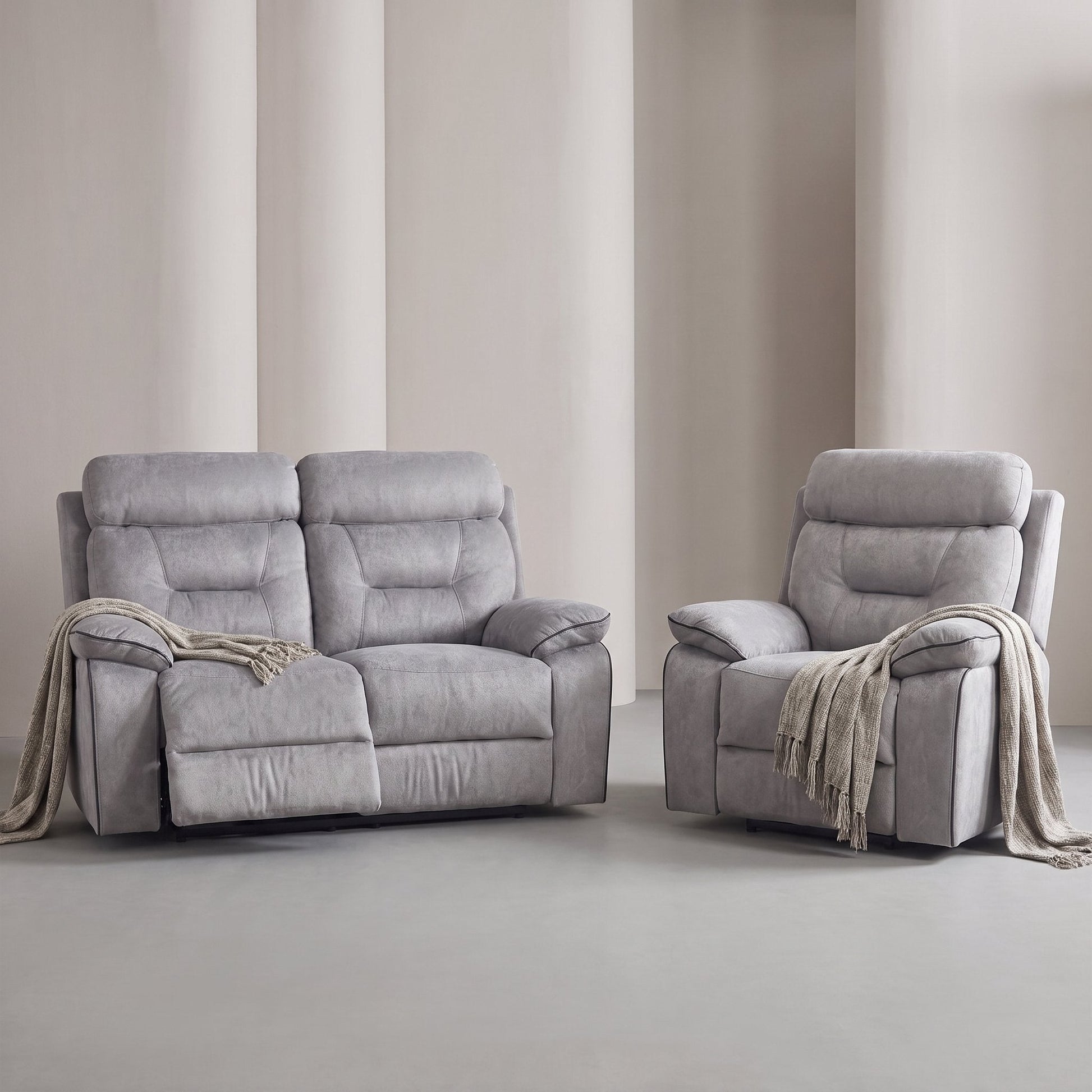 Foster Light Grey Fabric Recliner 2+1 Sofa Set - Furniture Instore