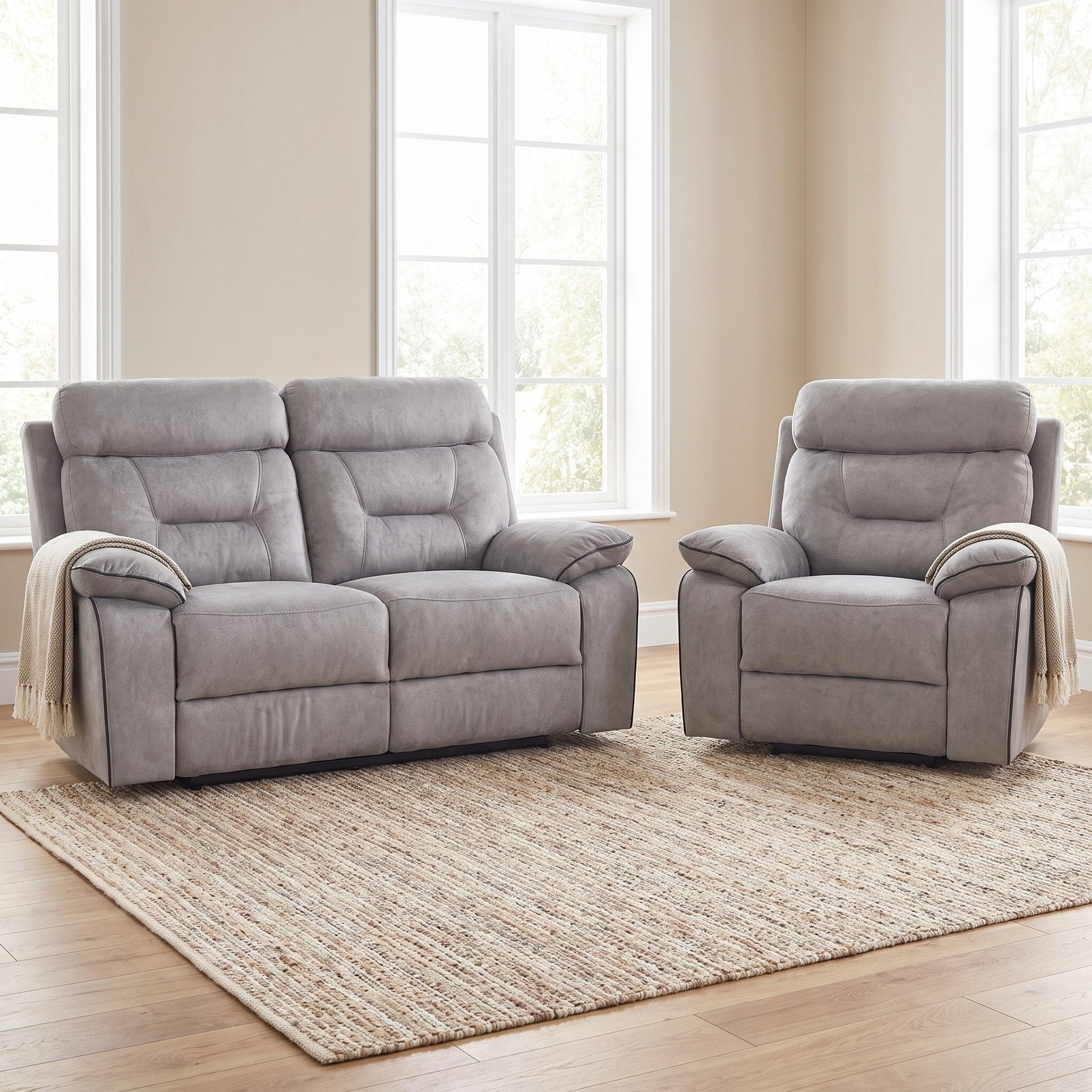 Foster Light Grey Fabric Recliner 2+1 Sofa Set - Furniture Instore
