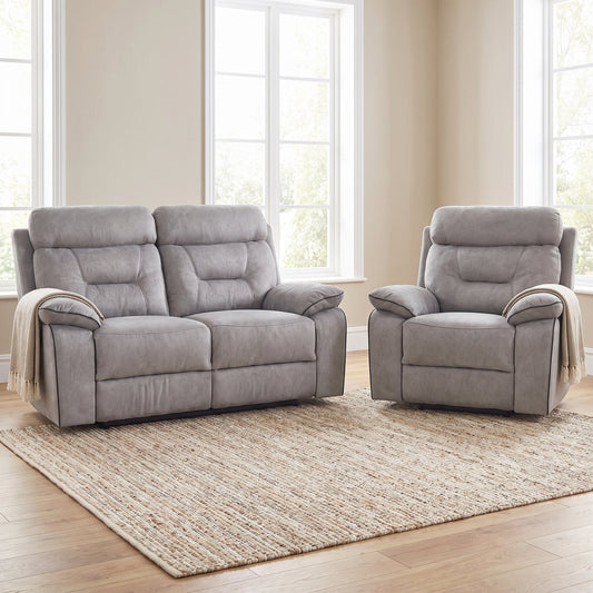 Foster Light Grey Fabric Recliner 2+1 Sofa Set - Furniture Instore