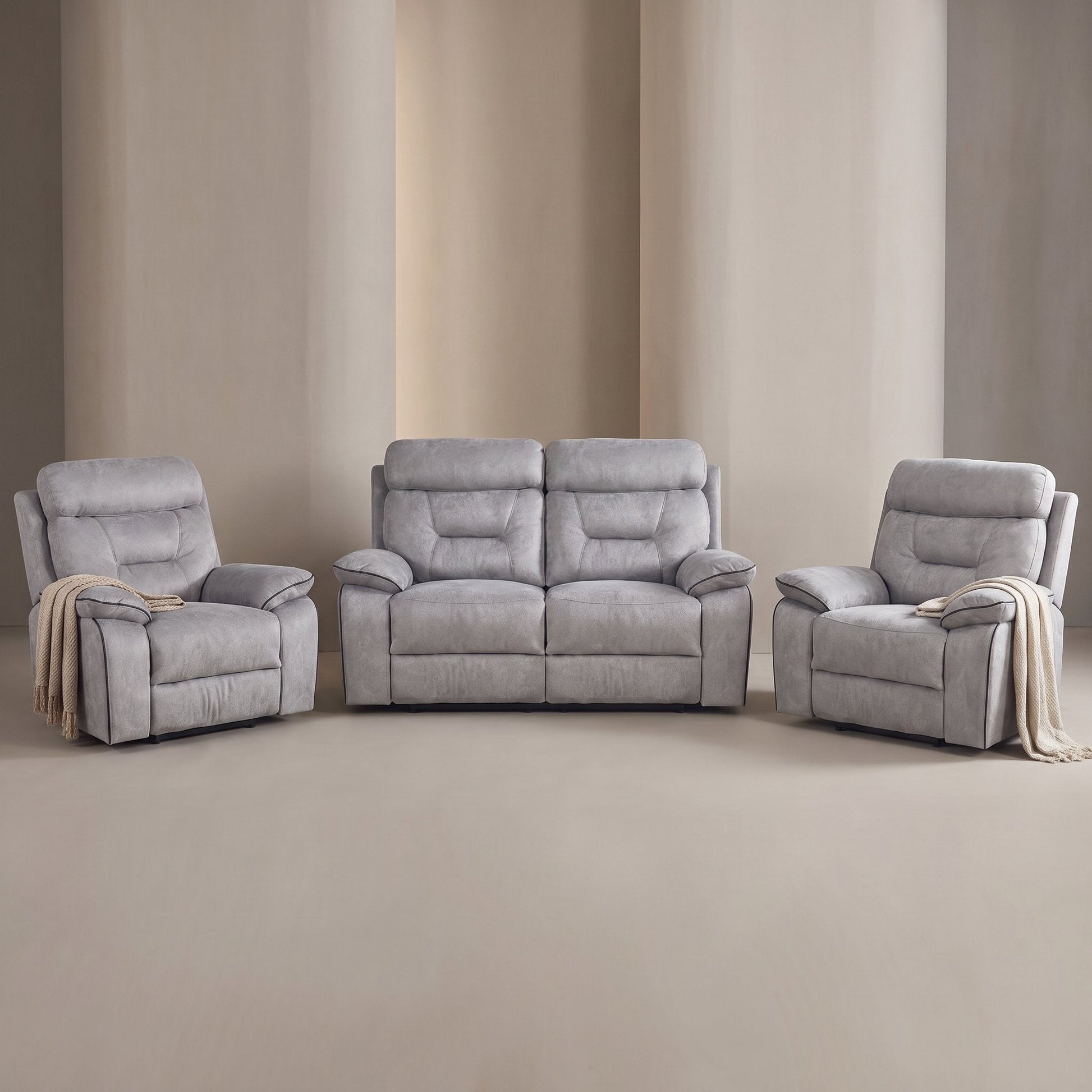 Foster Light Grey Fabric Recliner 2+1+1 Sofa Set - Furniture Instore