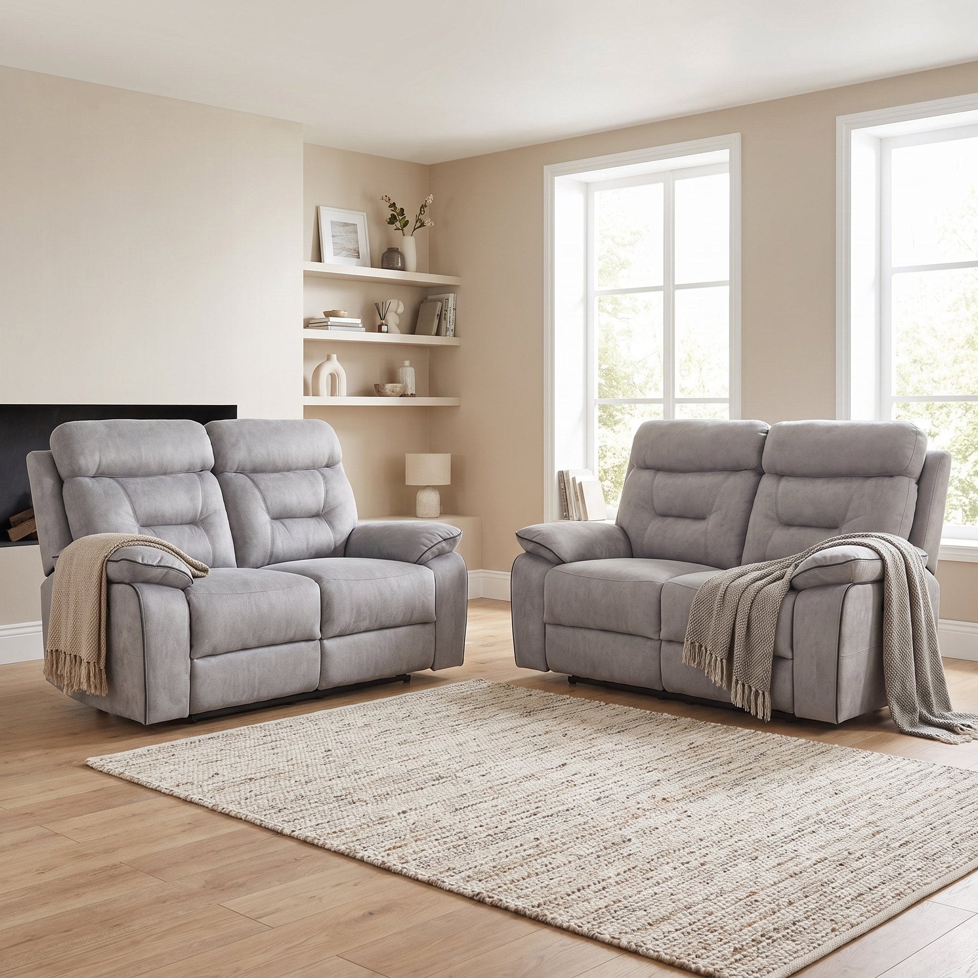 Foster Light Grey Fabric Recliner 2+2 Sofa Set - Furniture Instore