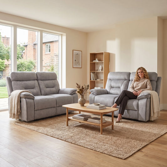 Foster Light Grey Fabric Recliner 2+2 Sofa Set - Furniture Instore
