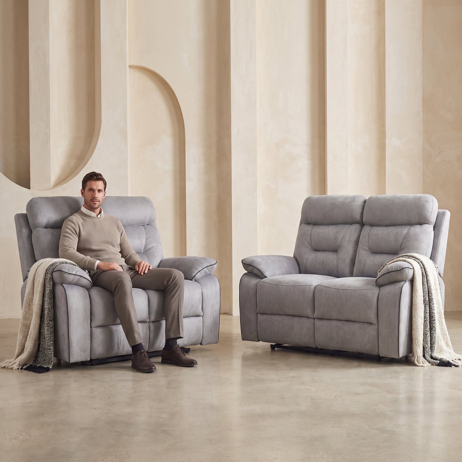 Foster Light Grey Fabric Recliner 2+2 Sofa Set - Furniture Instore