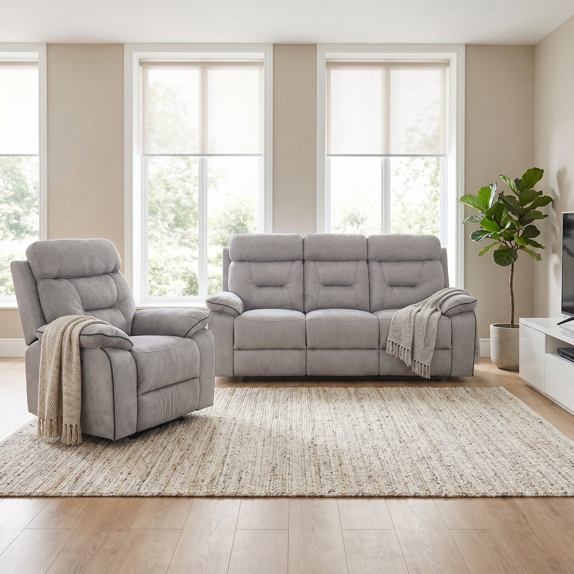 Foster Light Grey Fabric Recliner 3+1 Sofa Set - Furniture Instore