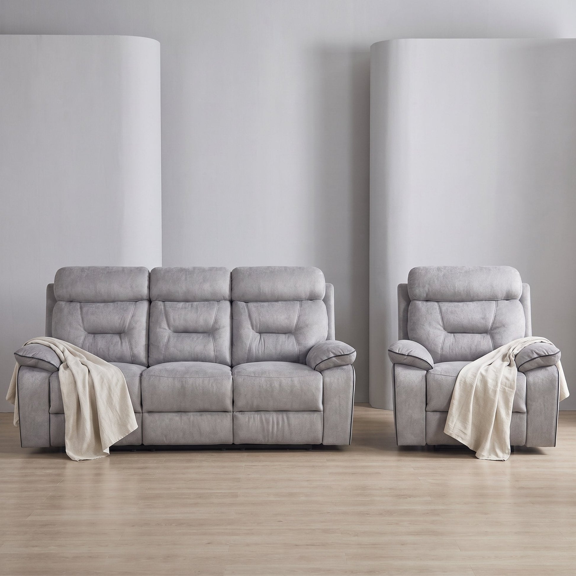 Foster Light Grey Fabric Recliner 3+1 Sofa Set - Furniture Instore