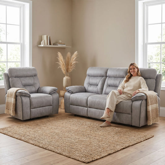 Foster Light Grey Fabric Recliner 3+1 Sofa Set - Furniture Instore