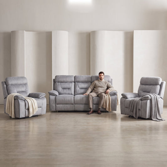 Foster Light Grey Fabric Recliner 3+1+1 Sofa Set - Furniture Instore