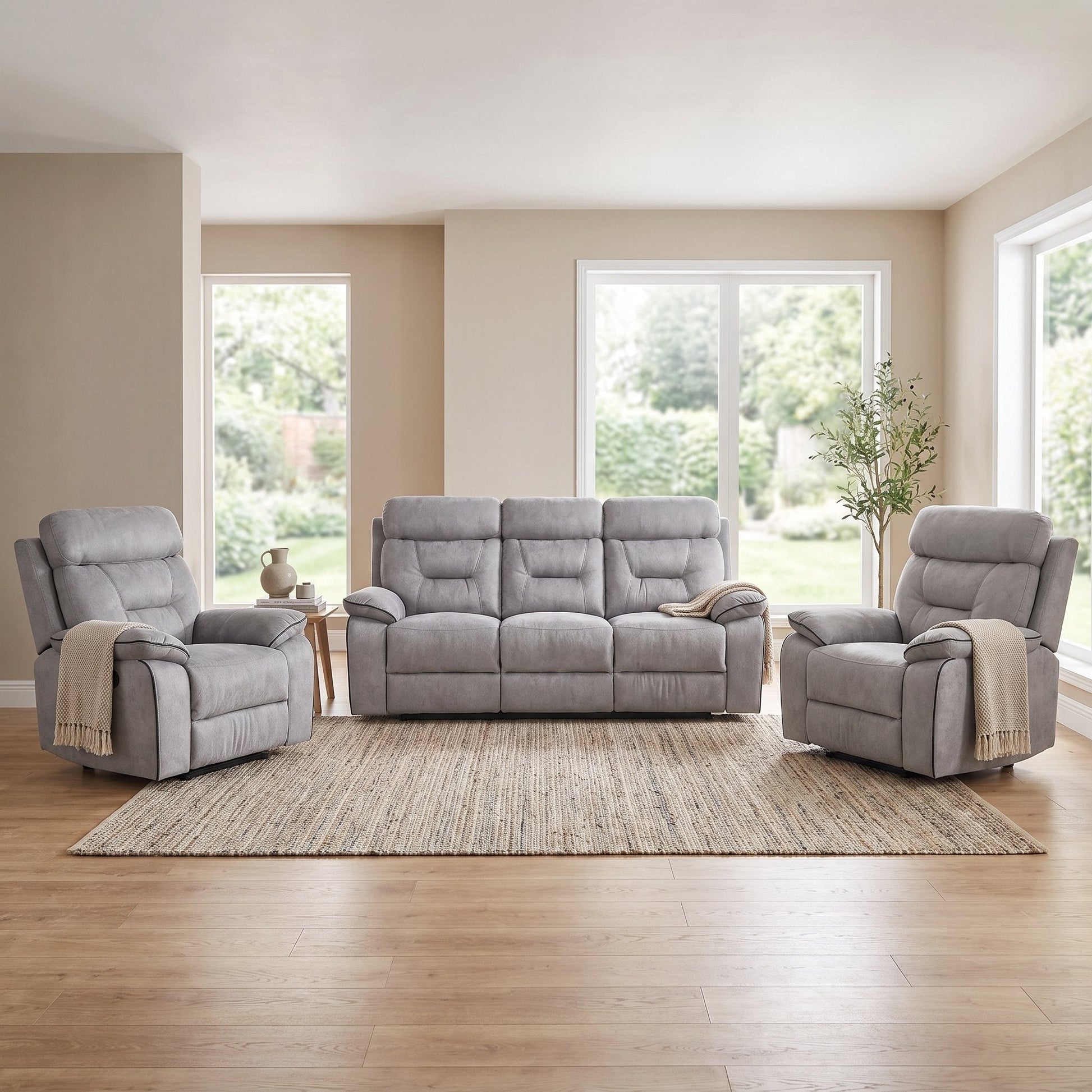 Foster Light Grey Fabric Recliner 3+1+1 Sofa Set - Furniture Instore