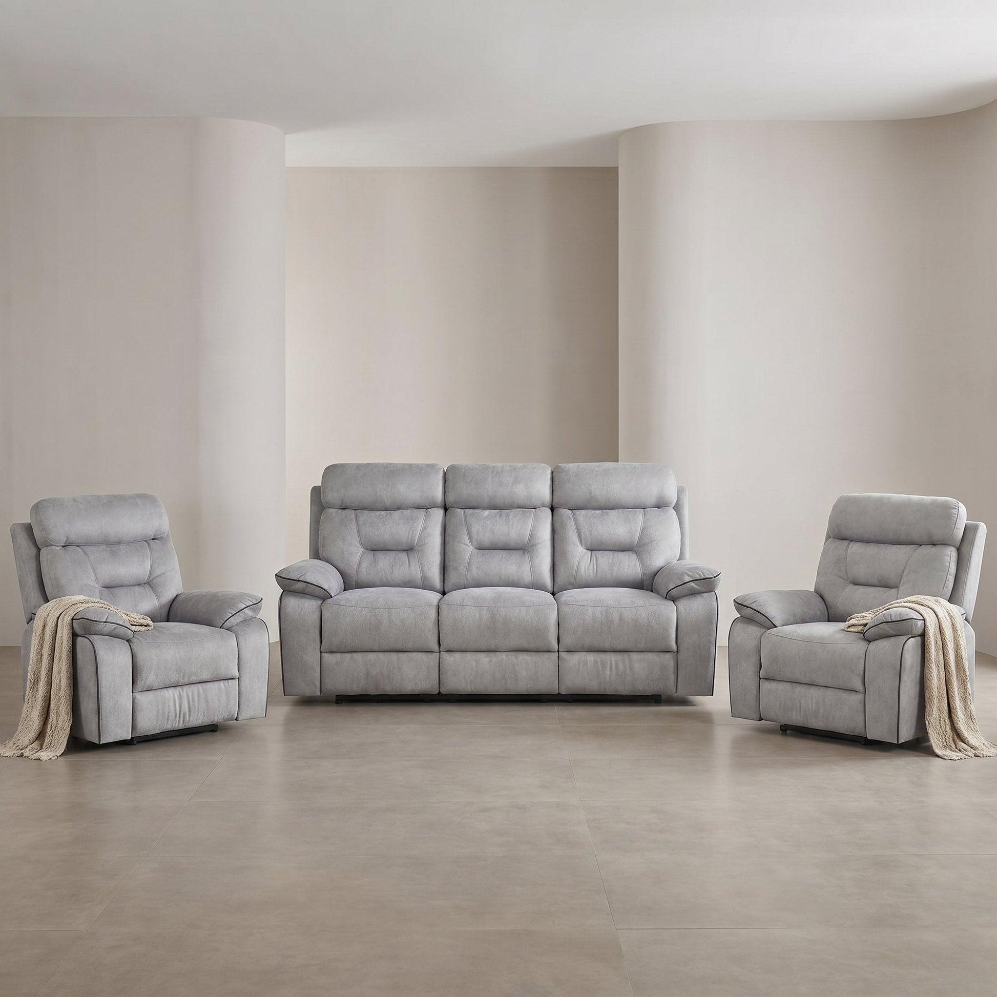 Foster Light Grey Fabric Recliner 3+1+1 Sofa Set - Furniture Instore
