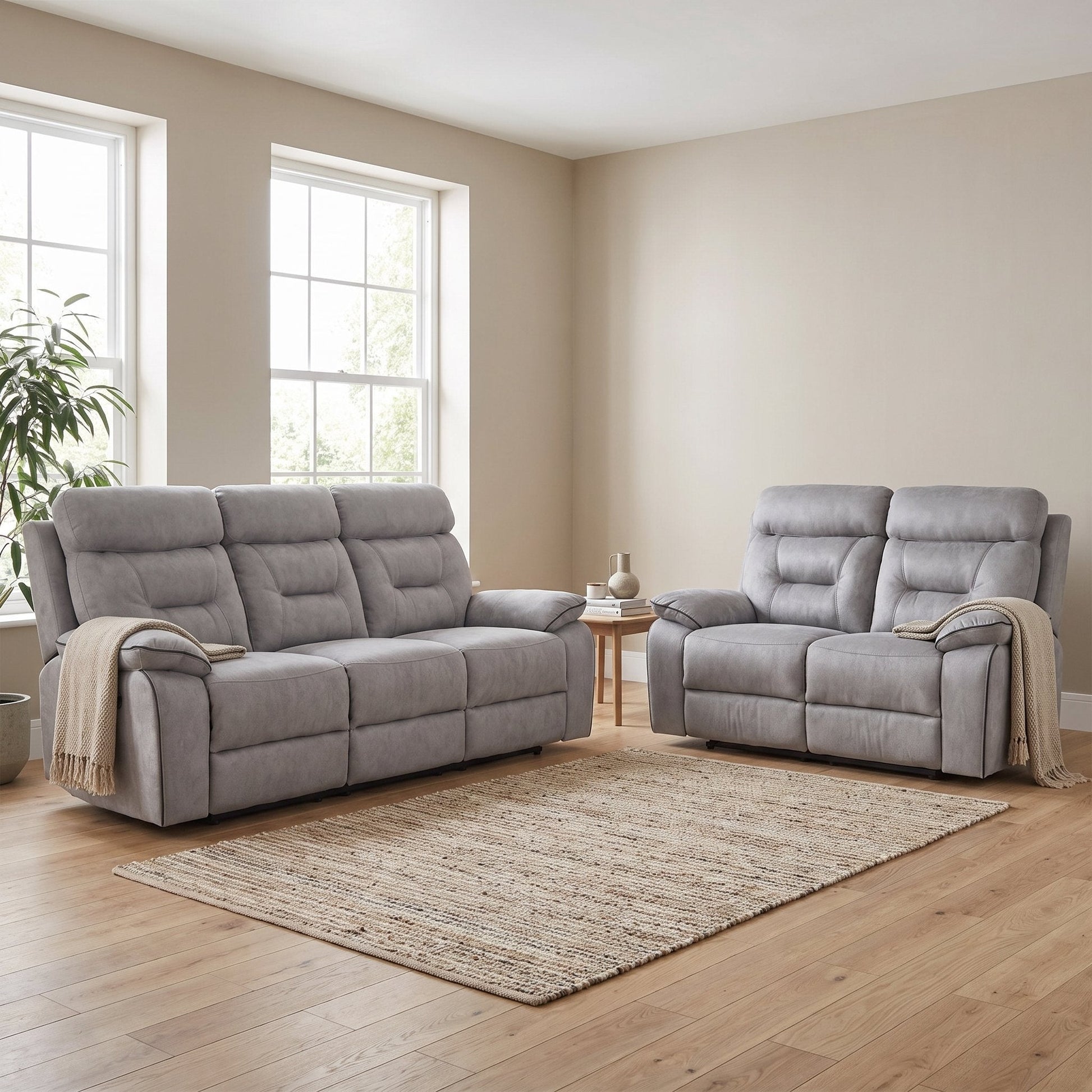 Foster Light Grey Fabric Recliner 3+2 Sofa Set - Furniture Instore