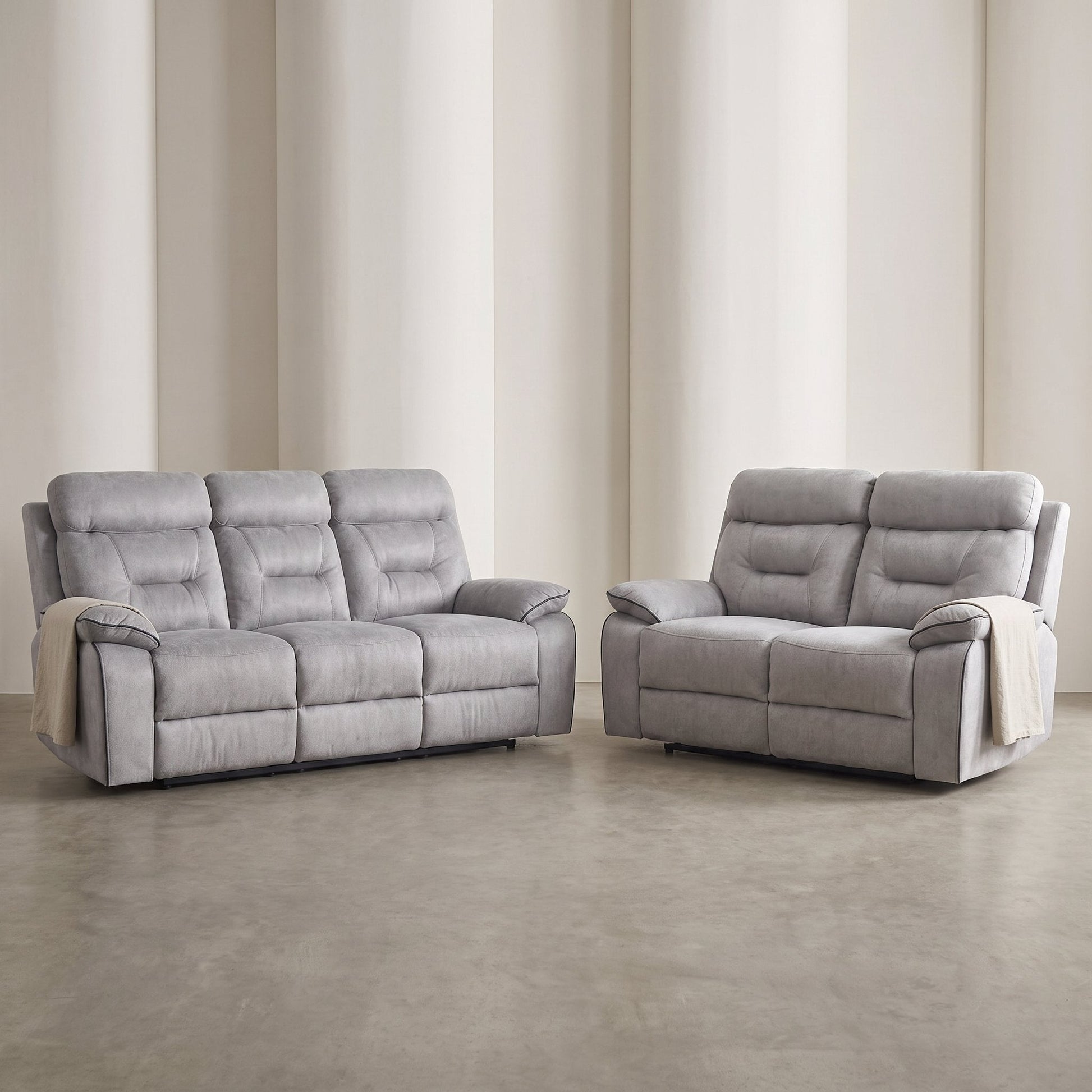 Foster Light Grey Fabric Recliner 3+2 Sofa Set - Furniture Instore