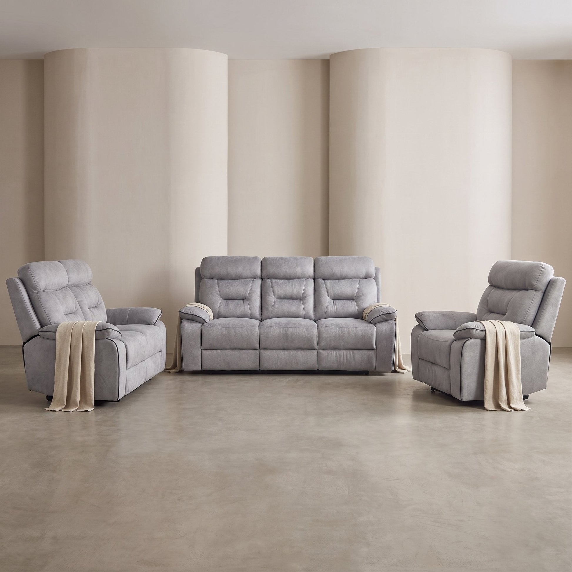 Foster Light Grey Fabric Recliner 3+2+1 Sofa Set - Furniture Instore
