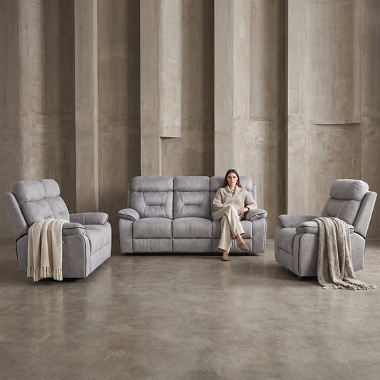 Foster Light Grey Fabric Recliner 3+2+1 Sofa Set - Furniture Instore