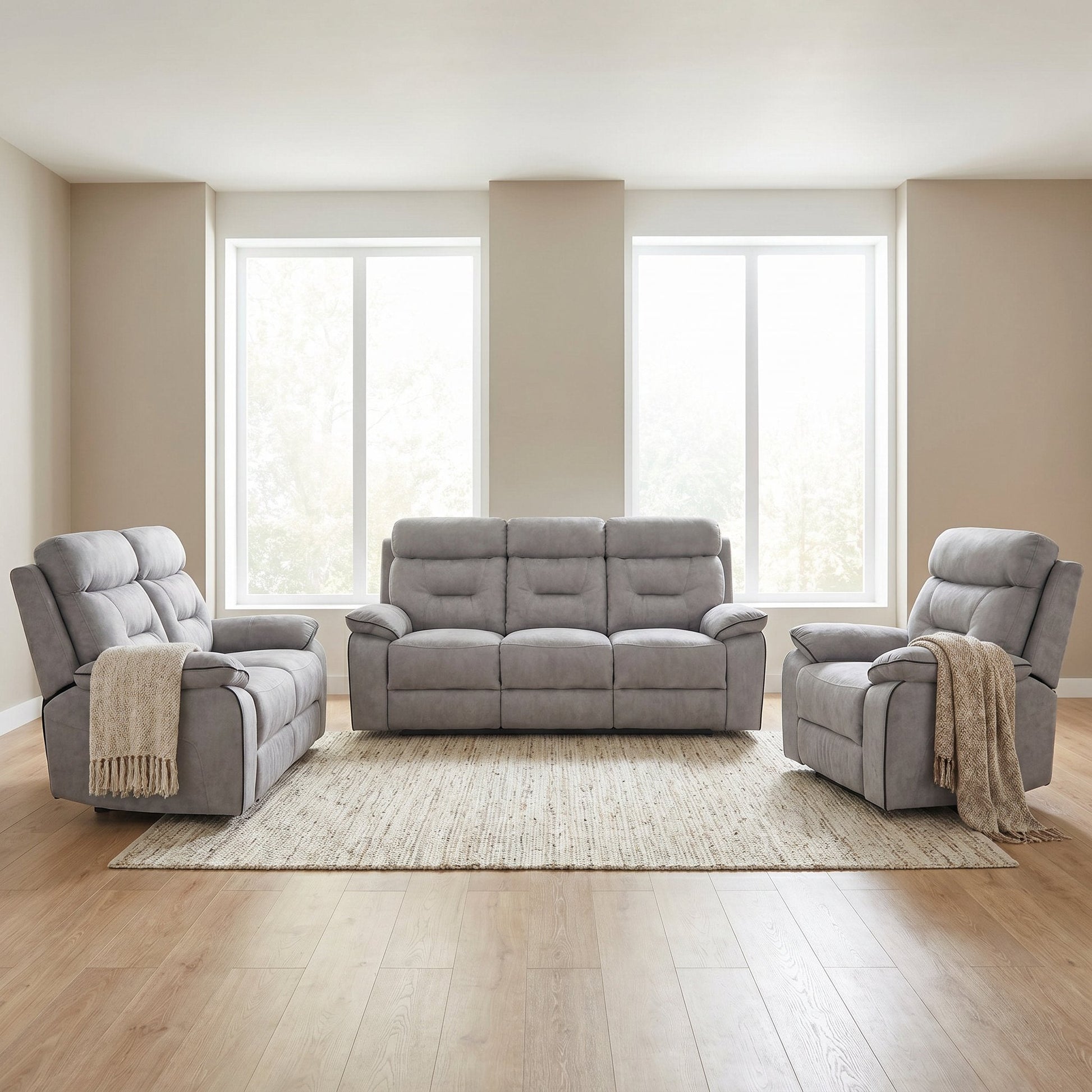 Foster Light Grey Fabric Recliner 3+2+1 Sofa Set - Furniture Instore