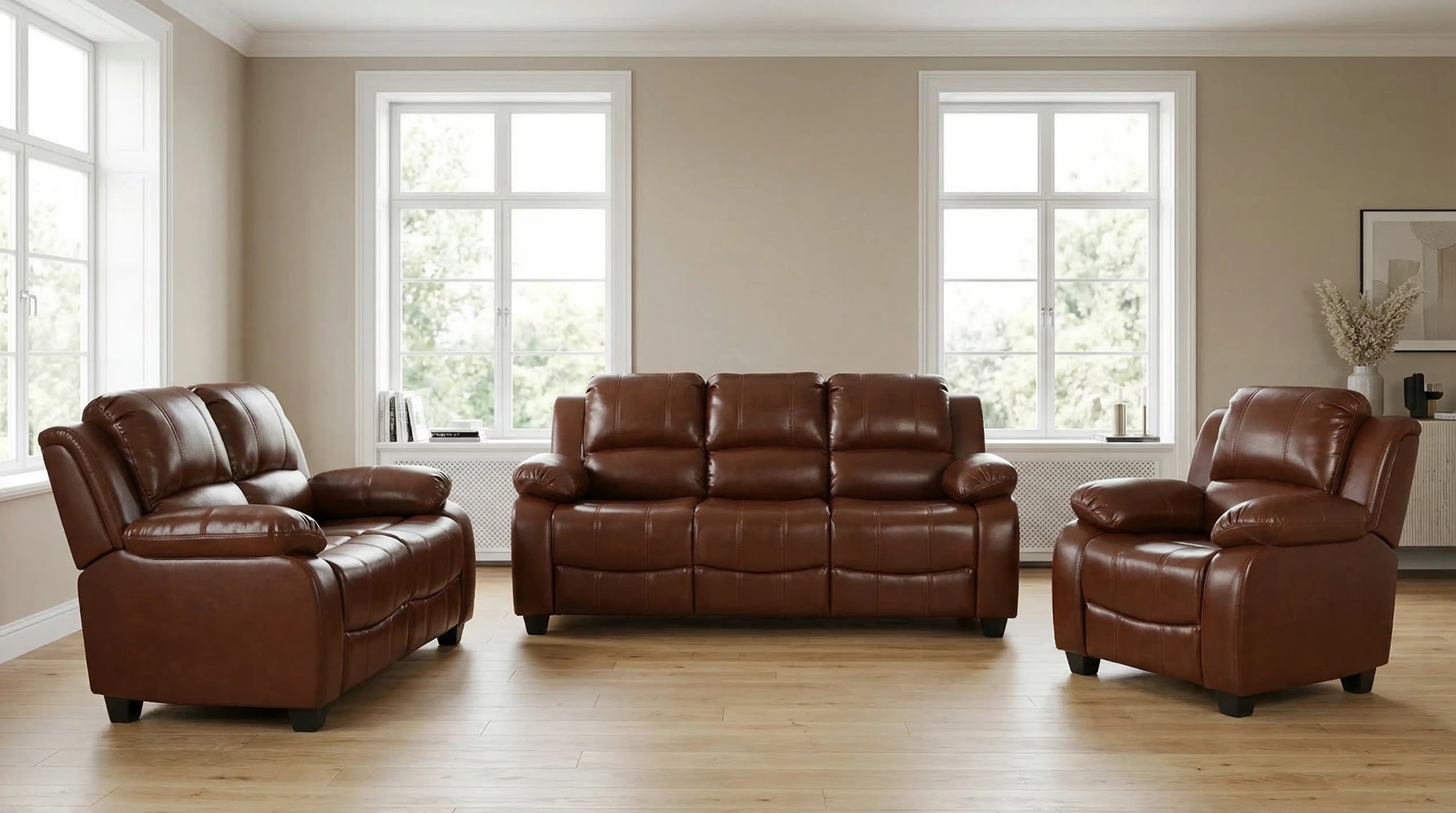 Valerie tan leather 3+1 seater sofa set