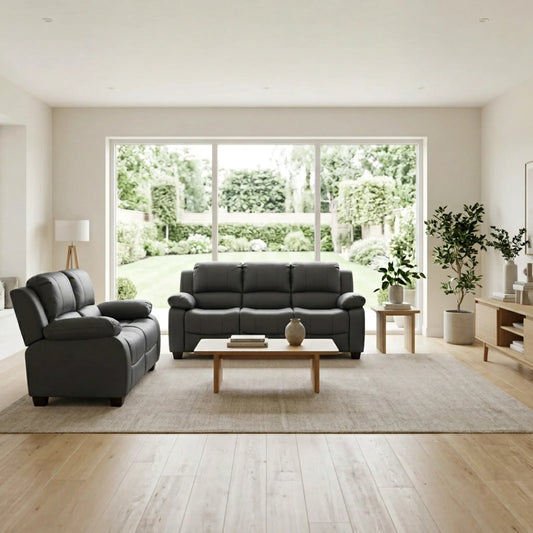 Valerie Grey Leather 3+2 Seater Sofa Set