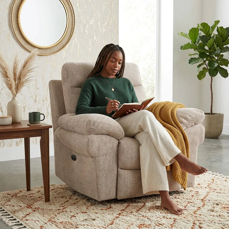 Tanya Beige Fabric Electric Recliner Armchair