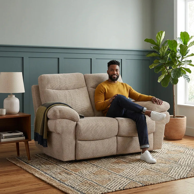 Tanya Beige Fabric Electric Recliner 2 Seater Sofa