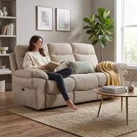 Tanya Beige Fabric Electric Recliner 3 Seater Sofa
