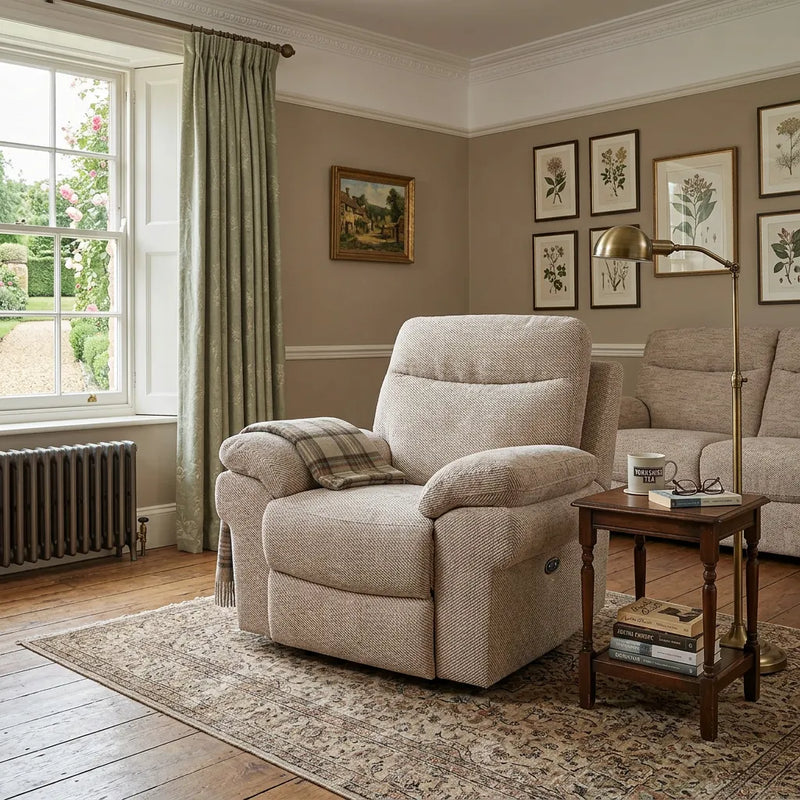 Tanya Beige Fabric Electric Recliner Armchair