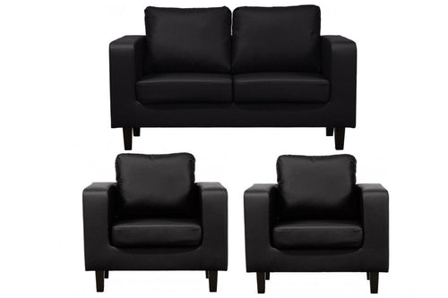 Box Black Leather 2+1+1 Seater Sofa Set