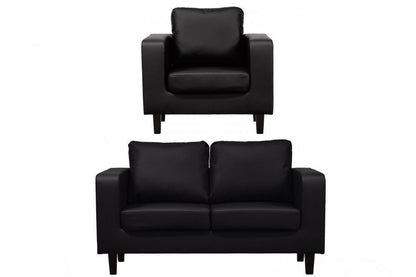 Box Black Leather 2+1 Seater Sofa Set