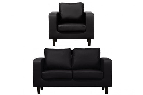 Box Black Leather 2+1 Seater Sofa Set