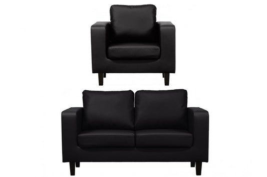 Box Black Leather 2+1 Seater Sofa Set