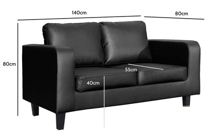 Box Black Leather 2+1 Seater Sofa Set