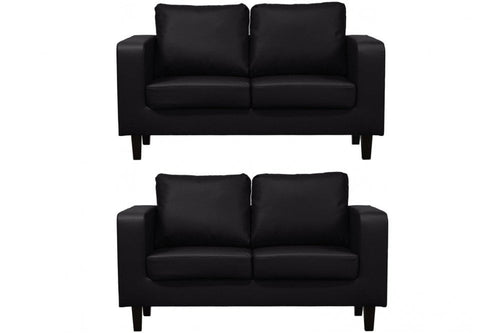 Box Black Leather 2+2 Seater Sofa Set