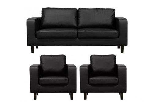 Box Black Leather 3+1+1 Seater Sofa Set
