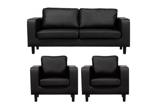Box Black Leather 3+1+1 Seater Sofa Set